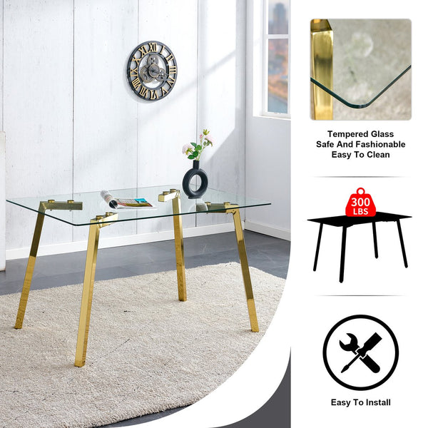 English Elm Modern minimalist sintered stone dining table with white marble-look top and sturdy metal legs, seats 4-6 comfortably Transparent W1151S01208