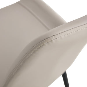 English Elm Light warm gray faux leather dining chair with widened curved cushion, black metal legs, stable cross base W1151P346457