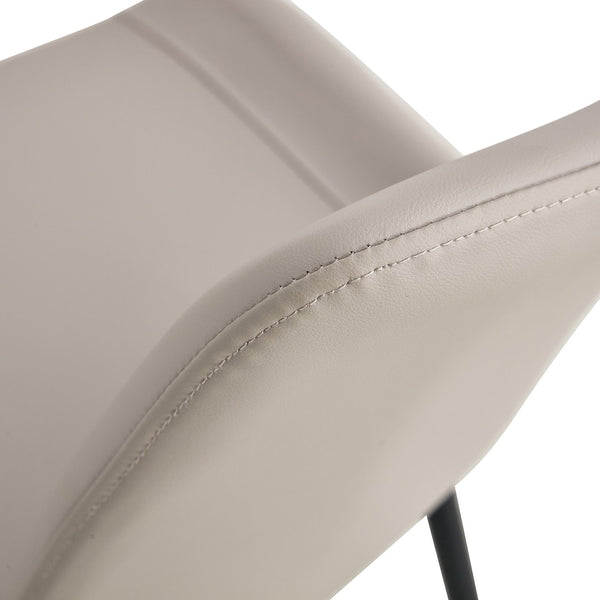 English Elm Light warm gray faux leather dining chair with widened curved cushion, black metal legs, stable cross base W1151P346457