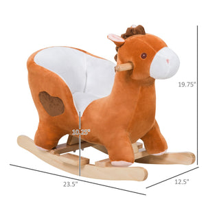 English Elm Kids Plush Rocking Horse with Wooden Base Steel Frame Lullaby for Nursery Play W2225142250