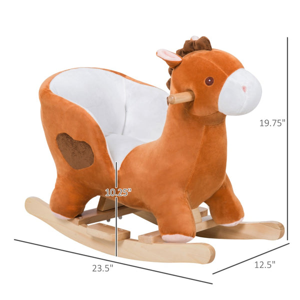English Elm Kids Plush Rocking Horse with Wooden Base Steel Frame Lullaby for Nursery Play W2225142250