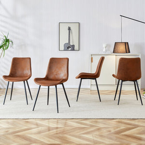 English Elm A Set of 4 Suede Upholstered Farmhouse Dining Chairs with Cross Brace Metal Legs W1151P346456