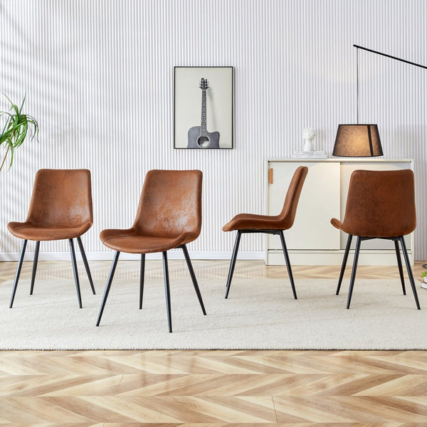 English Elm A Set of 4 Suede Upholstered Farmhouse Dining Chairs with Cross Brace Metal Legs W1151P346456