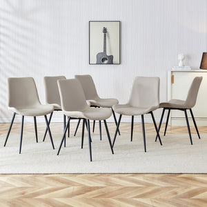 English Elm Black Pu Leather Dining Chairs Set of Six with Metal Legs Curved Cushioned Seats Light Gray W1151126209