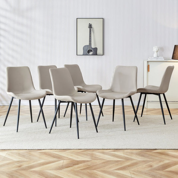 English Elm Black Pu Leather Dining Chairs Set of Six with Metal Legs Curved Cushioned Seats Light Gray W1151126209