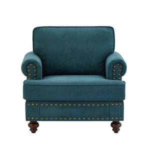 English Elm Modern Green Chenille Loveseat with Brown Legs for Apartment or Bedroom Spaces W1708135965