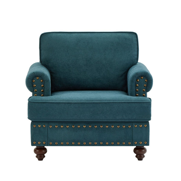 English Elm Modern Green Chenille Loveseat with Brown Legs for Apartment or Bedroom Spaces W1708135965