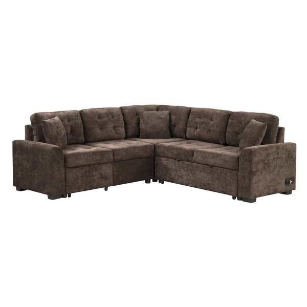 English Elm 82.6" Velveteen L-shaped Sleeper Sectional with Usb Ports and Power Sockets for Living Room SG001230AAD