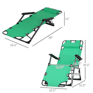 English Elm Tanning Chair with Adjustable 120°–180° Recline, Folding Lightweight Metal Frame, Pillow & Pocket - Portable Outdoor Lounge for Pool, Beach, Camping, Up to 330 lb capacity Green W2225142464