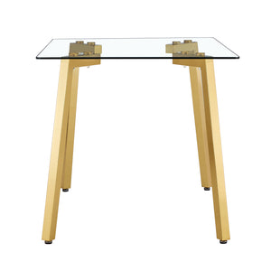 English Elm Modern minimalist sintered stone dining table with white marble-look top and sturdy metal legs, seats 4-6 comfortably Transparent W1151S01208