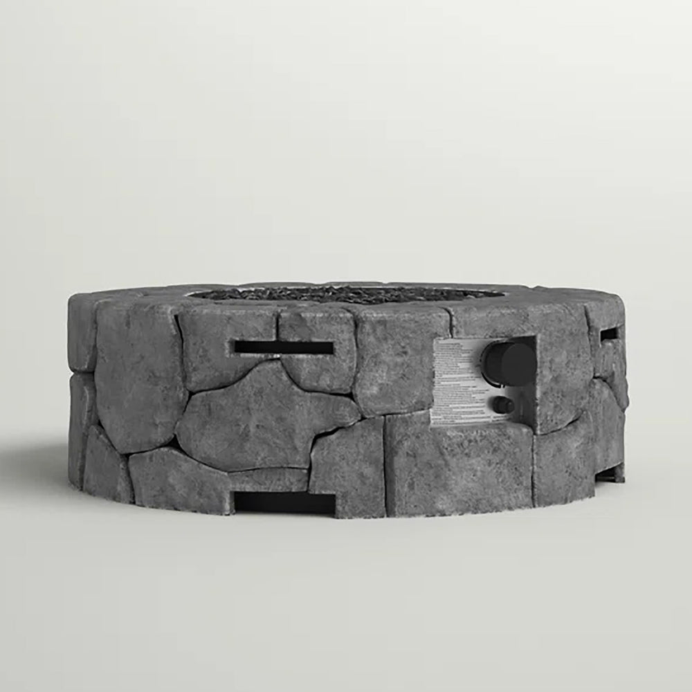 English Elm 9'' Fiber Reinforced Concrete Outdoor Fire Pit Stone Gray – 40,000 BTU Adjustable Flame, Propane/Natural Gas Ready B120142188