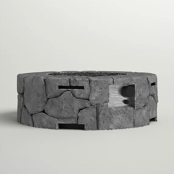 English Elm 9'' Fiber Reinforced Concrete Outdoor Fire Pit Stone Gray – 40,000 BTU Adjustable Flame, Propane/Natural Gas Ready B120142188