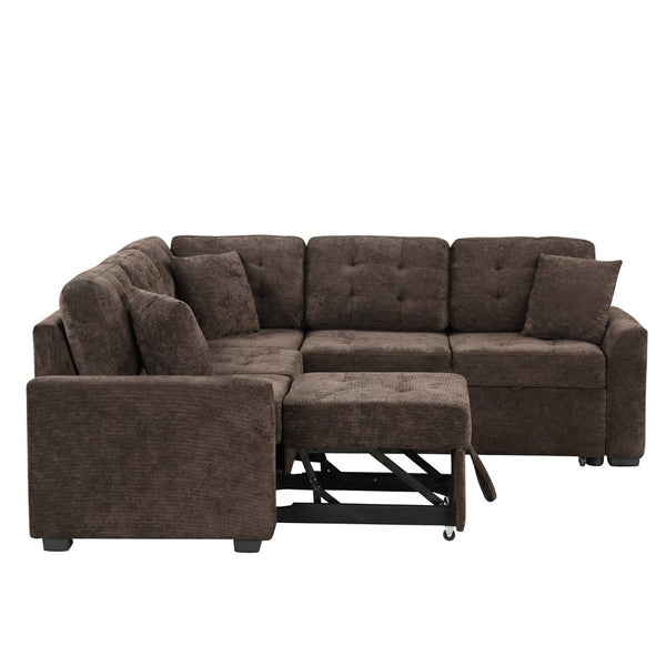 English Elm 82.6" Velveteen L-shaped Sleeper Sectional with Usb Ports and Power Sockets for Living Room SG001230AAD