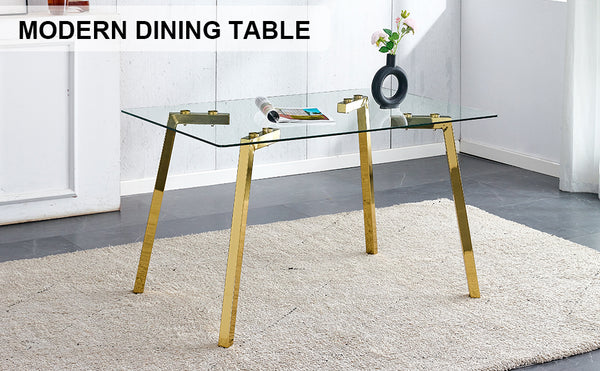 English Elm Modern minimalist sintered stone dining table with white marble-look top and sturdy metal legs, seats 4-6 comfortably Transparent W1151S01208