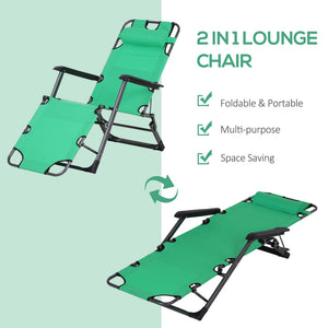 English Elm Tanning Chair with Adjustable 120°–180° Recline, Folding Lightweight Metal Frame, Pillow & Pocket - Portable Outdoor Lounge for Pool, Beach, Camping, Up to 330 lb capacity Green W2225142464