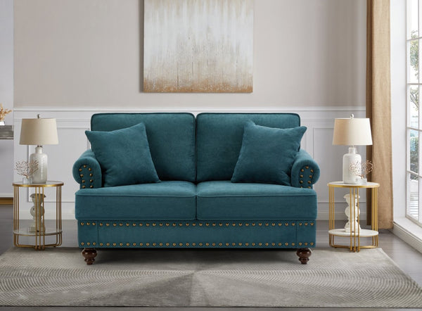English Elm 61" Chenille Loveseat with Nailhead Trim Plush Two Seat Sofa for Modern Living Rooms Lake Green W1708S00020
