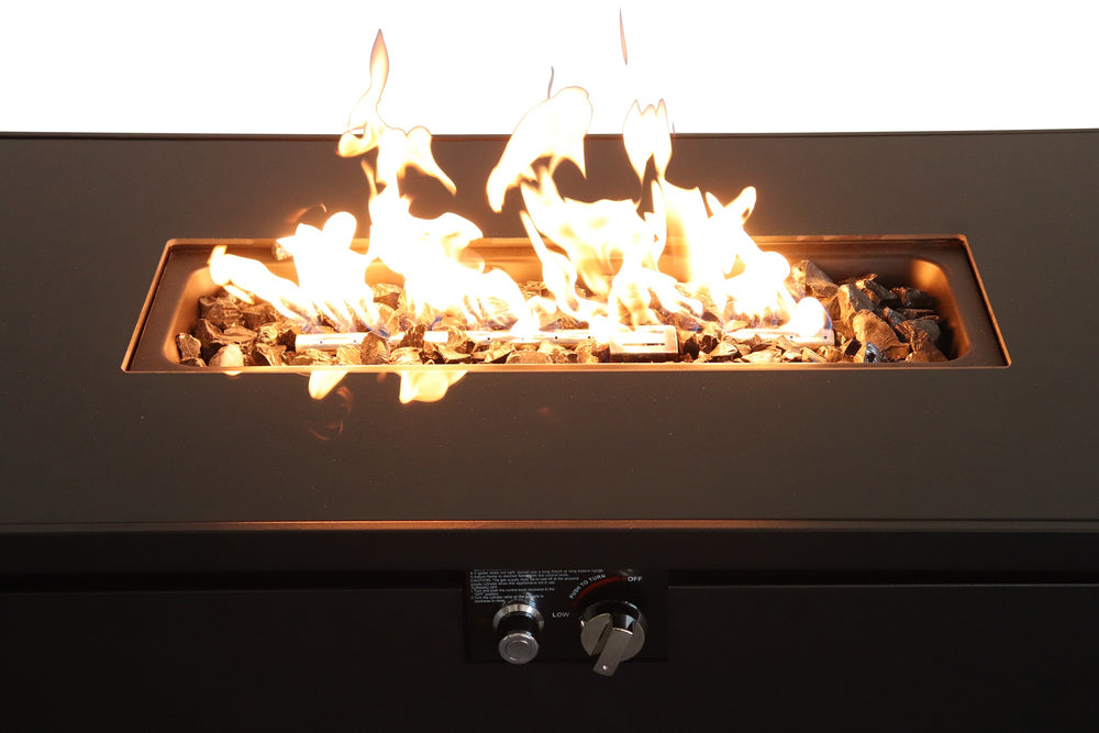 English Elm 43" Smoked Glass Metal Rectangle Fire Pit with Hidden Propane Tank 50,000 BTU Outdoor Heater Black B120142302