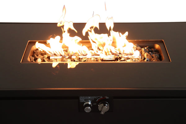 English Elm 43" Smoked Glass Metal Rectangle Fire Pit with Hidden Propane Tank 50,000 BTU Outdoor Heater Black B120142302