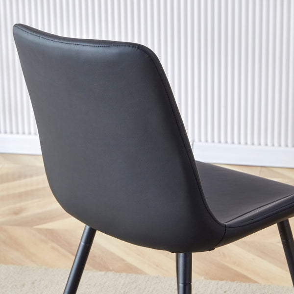English Elm Black Pu Leather Dining Chairs Set of Six with Metal Legs Curved Cushioned Seats Black W1151126210