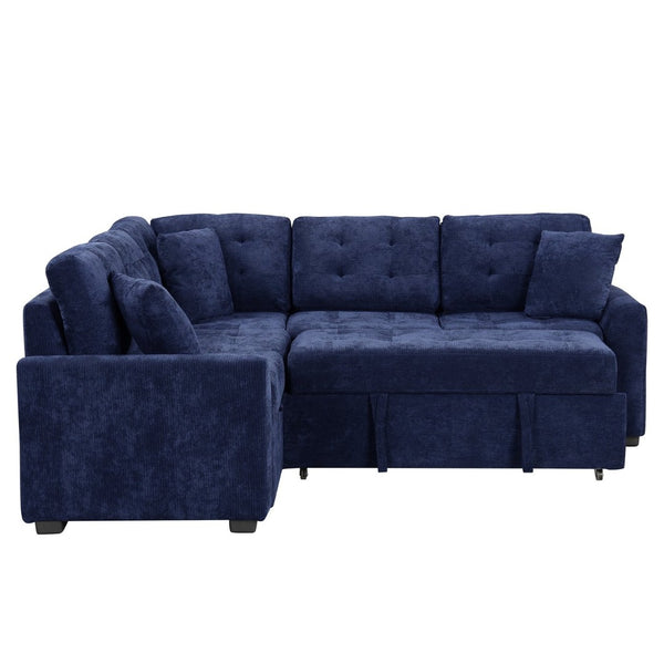 English Elm 82.6" Velveteen L-shaped Sleeper Sectional with Usb Ports and Power Sockets for Living Room SG001230AAC