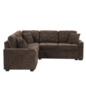 English Elm 82.6" Velveteen L-shaped Sleeper Sectional with Usb Ports and Power Sockets for Living Room SG001230AAD