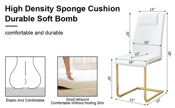 English Elm Modern cushioned dining chairs with gold metal arched legs, PU upholstery, high-density foam comfort set of 4 White W1151107095