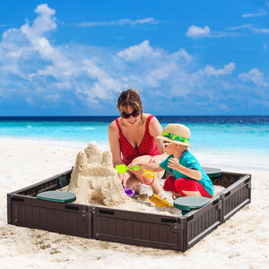 English Elm Kids Outdoor Hdpe Sandbox with Corner Seats Waterproof Cover Backyard Play Station W2225142263