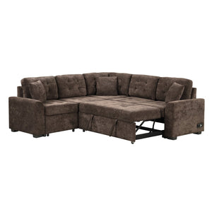 English Elm 82.6" Velveteen L-shaped Sleeper Sectional with Usb Ports and Power Sockets for Living Room SG001230AAD