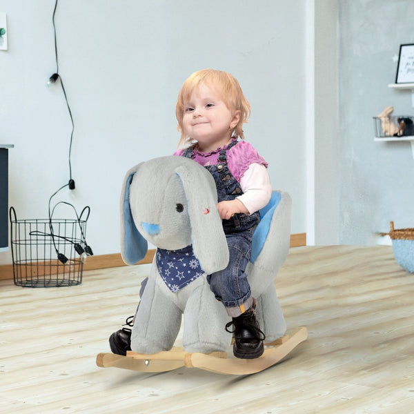 English Elm Kids Plush Bunny Rocker Toy with Lullaby Music Wooden Base for Toddlers 18 to 36 Months W2225142254