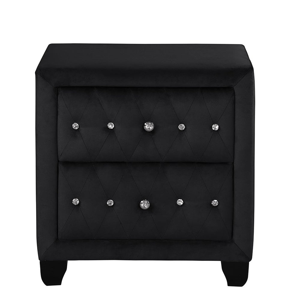 English Elm Sophia Velvet Fabric Upholstered Crystal Tufted 2-Drawer Nightstand in Black — Luxe Storage Accent G150108575