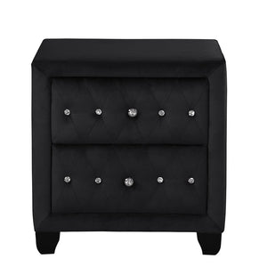 English Elm Sophia Velvet Fabric Upholstered Crystal Tufted 2-Drawer Nightstand in Black — Luxe Storage Accent G150108575