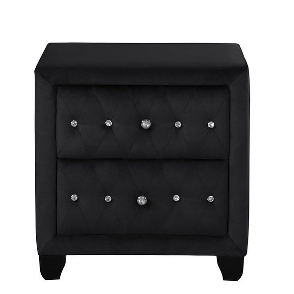 English Elm Sophia Velvet Upholstered Crystal Tufted 2-Drawer Nightstand in Black — Luxurious Storage & Glam Design 808857737601