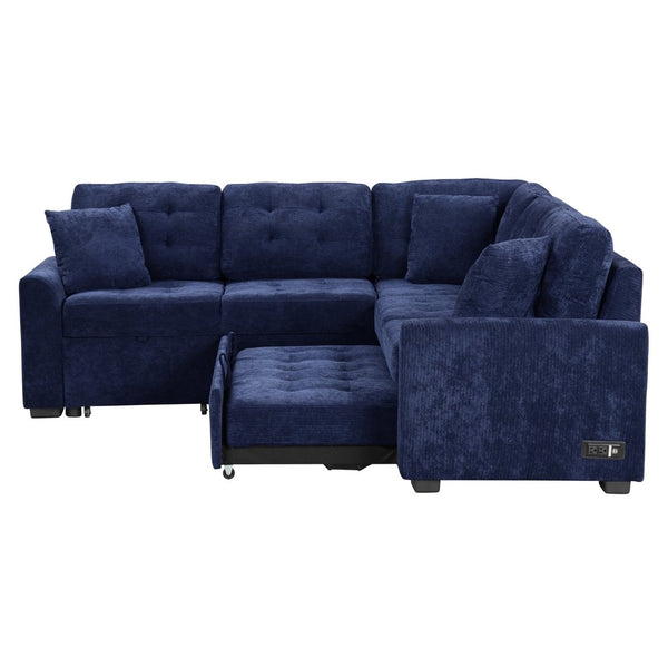 English Elm 82.6" Velveteen L-shaped Sleeper Sectional with Usb Ports and Power Sockets for Living Room SG001230AAC