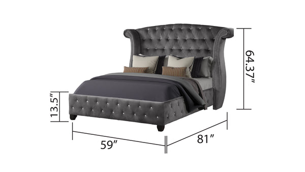English Elm SOPHIA Elegant Crystal-Tufted Full Bed Gray — Solid Wood Frame, Fully Upholstered Luxury Headboard (Full) 808857829054