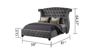 English Elm SOPHIA Full 5-Pc Vanity Bedroom Set in Gray — Crystal Tufted Headboard, Wood Craft, Glam Storage Elegance 808857579942