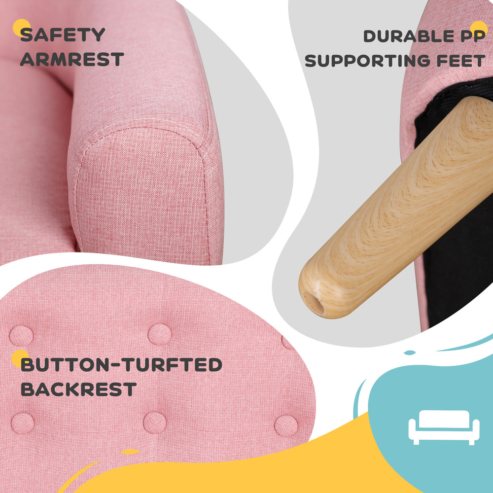 English Elm 2-Seat Kids Sofa Linen Upholstery with Wooden Frame, Durable Lightweight Design for Ages 3-7, Pink W2225142241