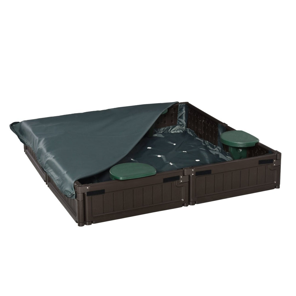 English Elm Kids Outdoor Hdpe Sandbox with Corner Seats Waterproof Cover Backyard Play Station W2225142263