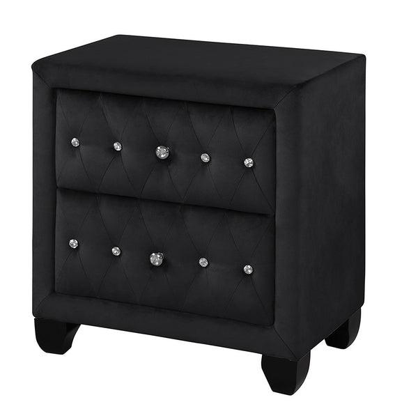 English Elm Sophia Velvet Fabric Upholstered Crystal Tufted 2-Drawer Nightstand in Black — Luxe Storage Accent G150108575