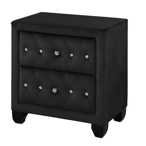 English Elm Sophia Velvet Upholstered Crystal Tufted 2-Drawer Nightstand in Black — Luxurious Storage & Glam Design 808857737601