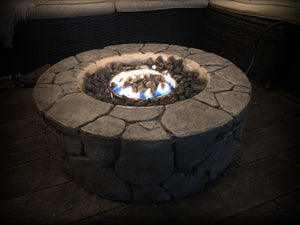 English Elm 9'' Fiber Reinforced Concrete Outdoor Fire Pit Stone Gray – 40,000 BTU Adjustable Flame, Propane/Natural Gas Ready B120142188