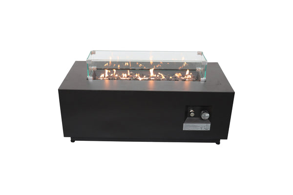 English Elm 16 Stainless Steel Outdoor Fire Pit Table with Glass Shield, Push-Button Ignition, Cover Included B120142336