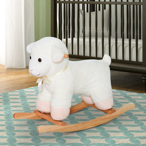 English Elm Lamb Plush Ride on Rocking Horse Toddler Toy Soft Nursery Rocker with Metal Frame W2225142248