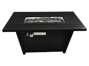 English Elm 25" H X 42" W Steel Outdoor Fire Pit Table With Lid (Black)