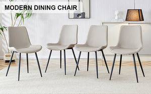 English Elm Light warm gray faux leather dining chair with widened curved cushion, black metal legs, stable cross base W1151P346457