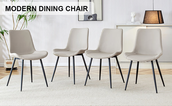 English Elm Light warm gray faux leather dining chair with widened curved cushion, black metal legs, stable cross base W1151P346457