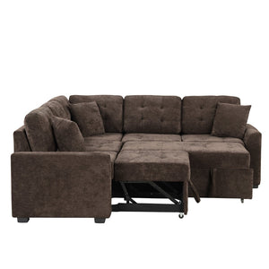 English Elm 82.6" Velveteen L-shaped Sleeper Sectional with Usb Ports and Power Sockets for Living Room SG001230AAD