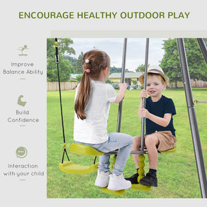 English Elm 3 Activity Backyard Swing Set Heavy Duty Powder Coated Metal Frame Fits Four Kids W2225142264