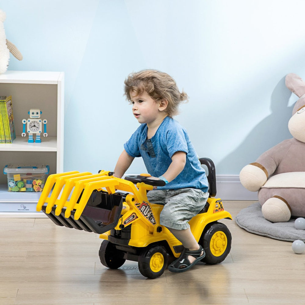 English Elm Kids Excavator Sit and Scoot Ride on Toy with Grabber Arm and Under Seat Storage W2225142272
