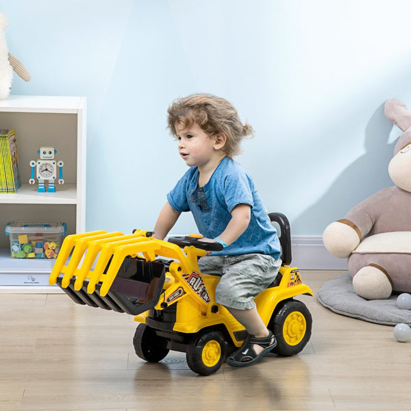 English Elm Kids Excavator Sit and Scoot Ride on Toy with Grabber Arm and Under Seat Storage W2225142272