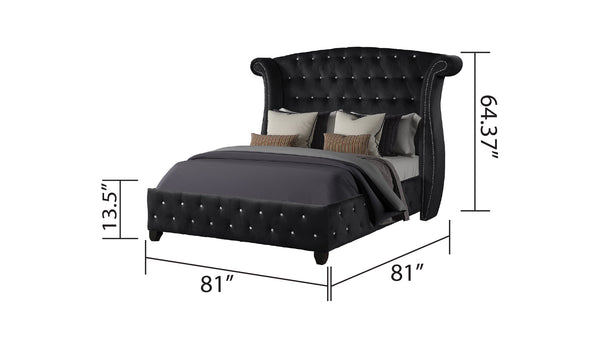 English Elm King Sophia 4 Pc Vanity Upholstery Bedroom Set with Crystal Tufted Headboard, Dresser/Vanity Option, Nightstand 808857576910